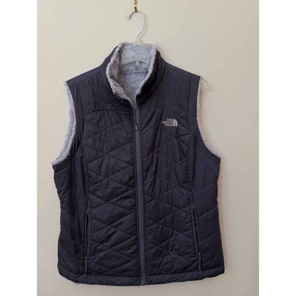 The North Face Womens Mossbud Swirl Reversible Quilted Fleece Vest Grey Large
